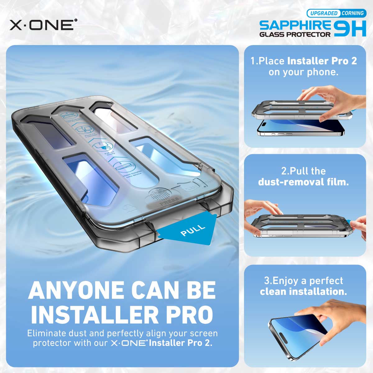 X.One® Sapphire Coated Corning Glass with Dust Free Installer Kit for iPhone