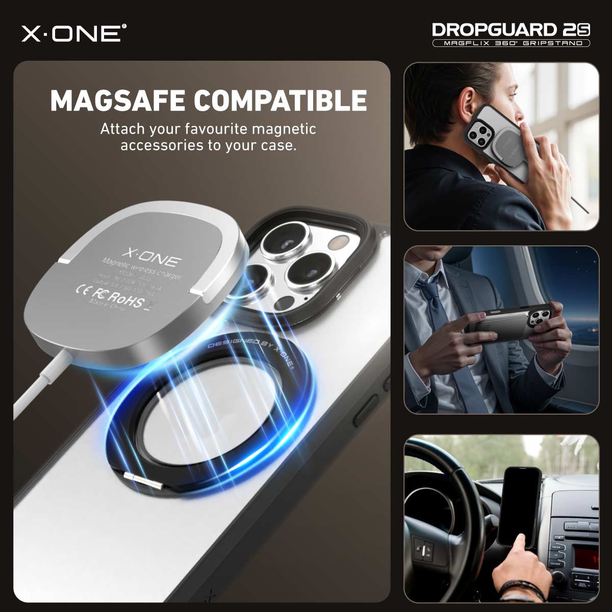 X.One Dropguard 2.0 with Gripstand Impact Protection Case for iPhone 16 Series | Magsafe Compatible