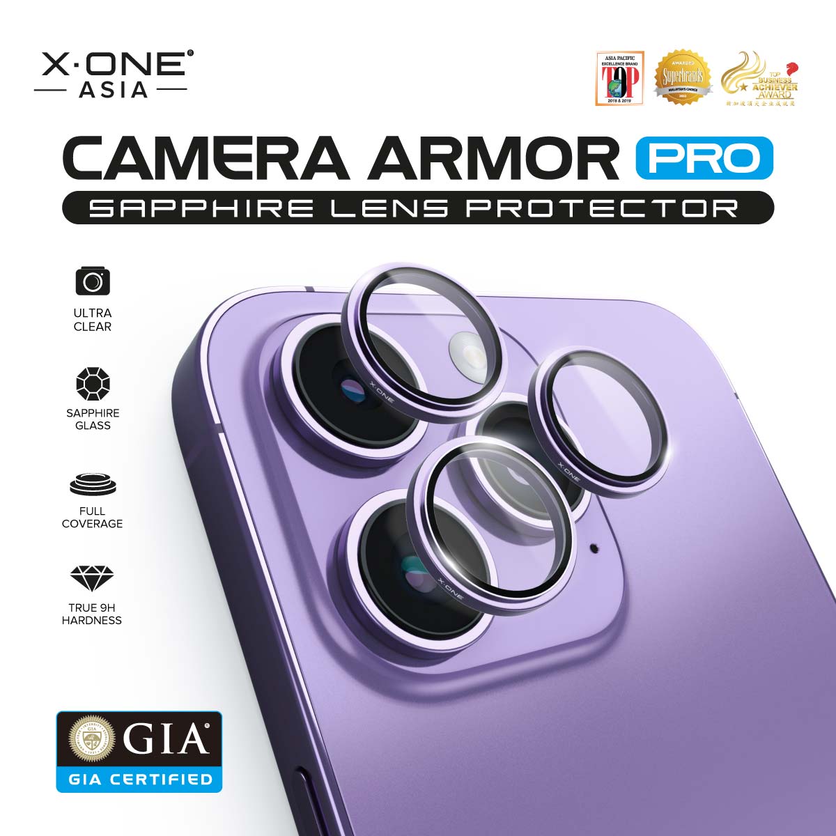 X.One® Camera Armor Pro GIA Certified Sapphire 9H Anti Scratch Lens Protector