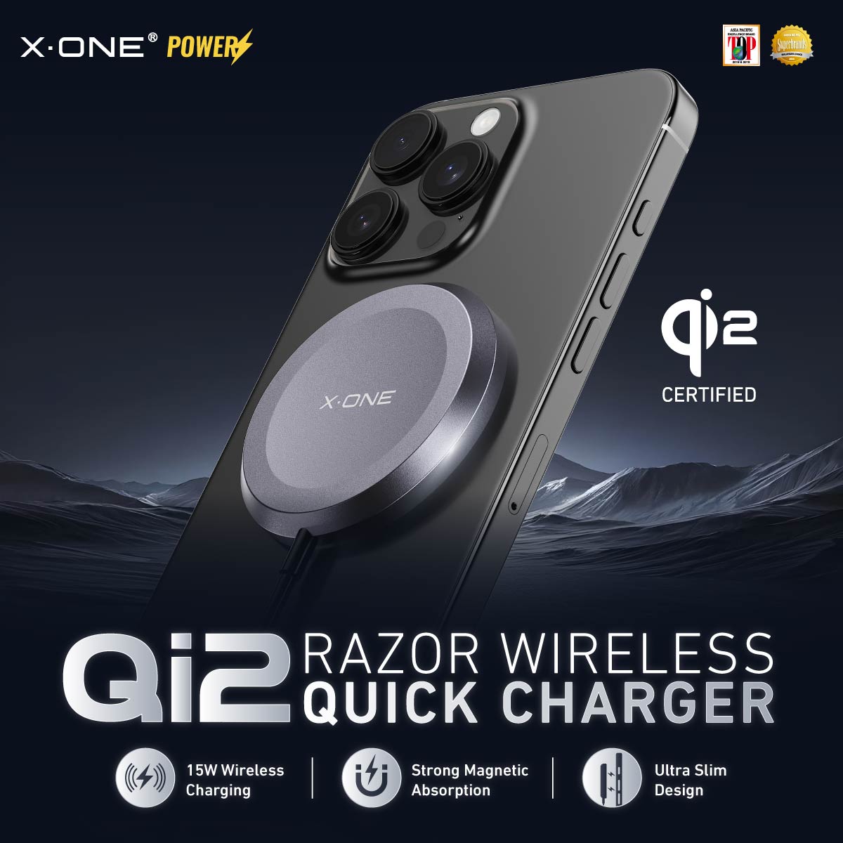 X.One® Qi2 Razor Magnetic Wireless Charger | Qi2 Certified True Wireless 15W Fast Charging